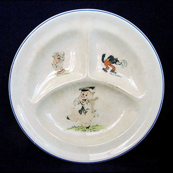 Disney 3 Pigs 1930s Divided Childs Feeding Plate Clearance