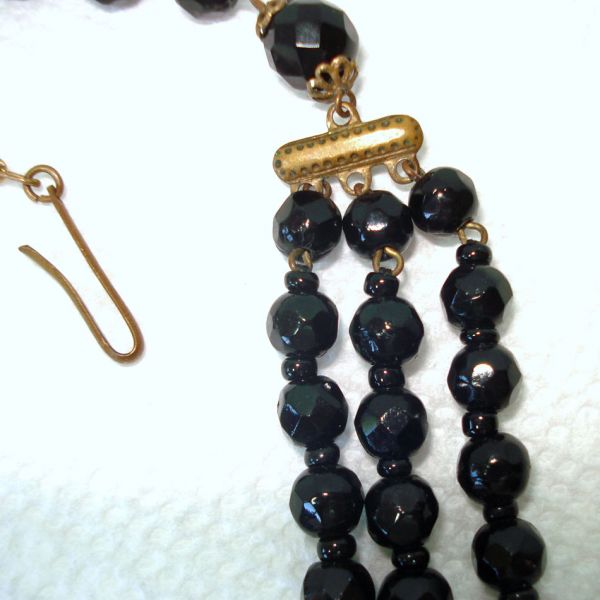 Black Glass West Germany Triple Strand Bead Necklace Clearance #2