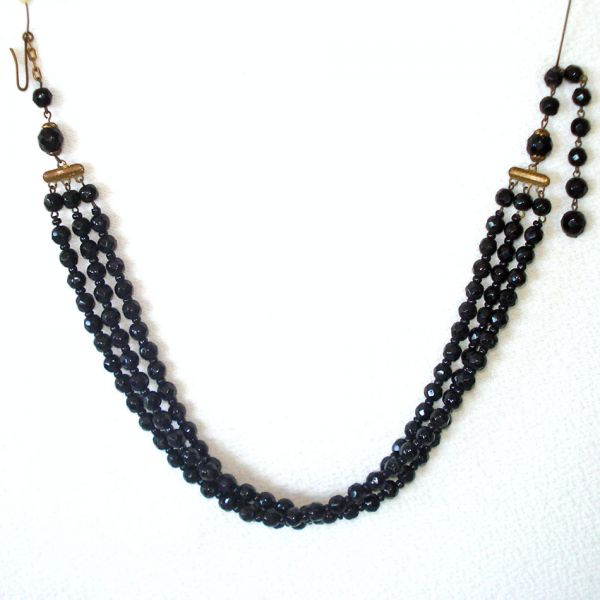 Black Glass West Germany Triple Strand Bead Necklace Clearance #3