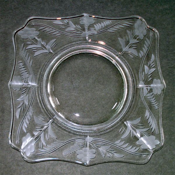 4 Libbey 1930s Cut Glass Square Plates Flowers Leaves Clearance #2