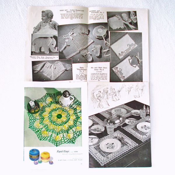 Lot 5 Crochet Pattern Booklets 1940s 1950s Pot Holders, Doilies, Baby, More #4
