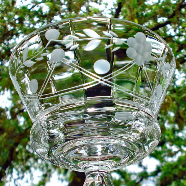 6 Paneled Optic Crystal Liquor Cocktail Stems Cut Swags Flowers #5