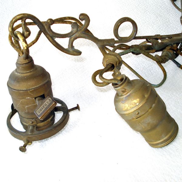 Antique Brass, Composition Hanging 4 Bulb Light Fixture For Parts #5