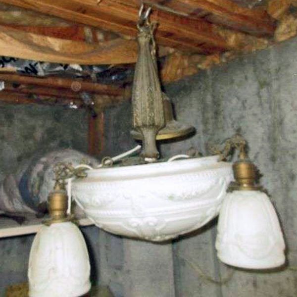 Antique Brass, Composition Hanging 4 Bulb Light Fixture For Parts #7
