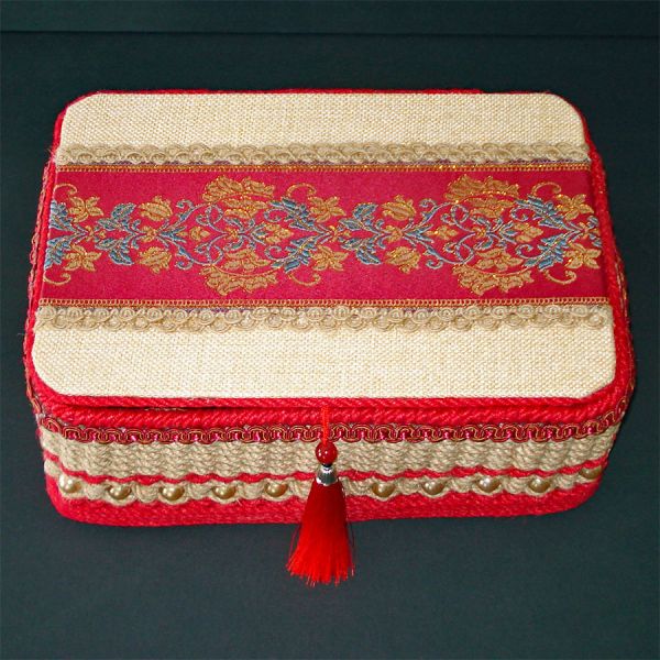 Asian Style Beaded Jute, Tapestry Sewing or Storage Box #2