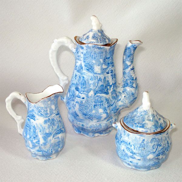 Blue White 21 Pc Antique Austrian Child's Toy Tea Set Clearance #2
