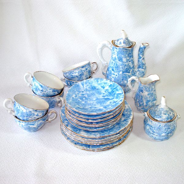 Blue White 21 Pc Antique Austrian Child's Toy Tea Set Clearance #9