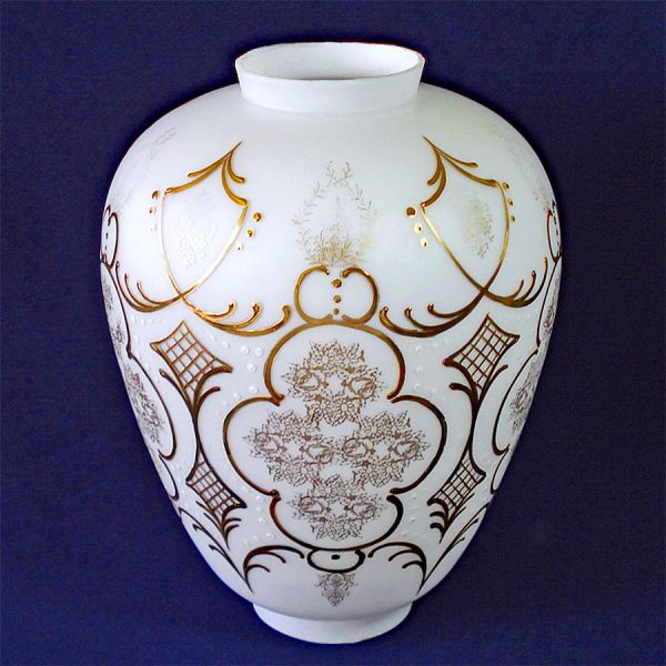 Bavarian Bristol Glass Enameled Gold on White Large Lamp Shade #3