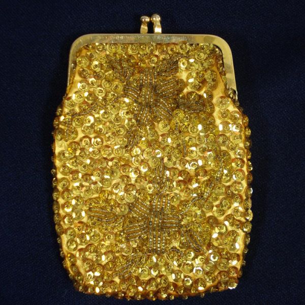 Shimmery Gold Beaded Sequined Evening Bag Cigarette Purse Clearance #4