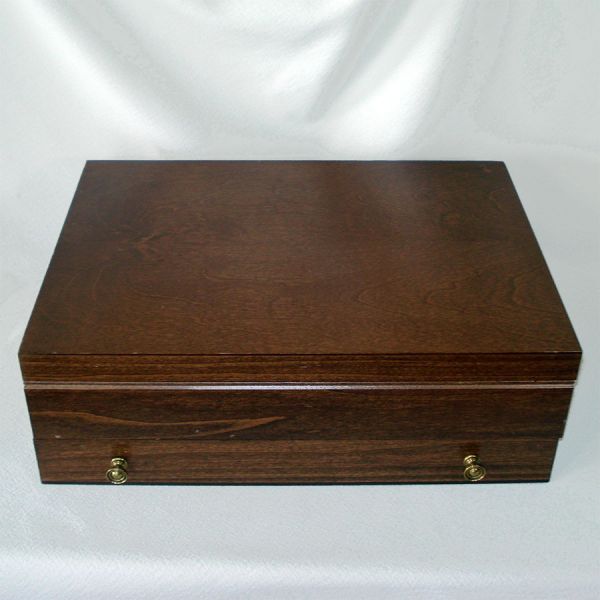 Bi-Level Wooden Silverware Box Flatware Storage Chest #2