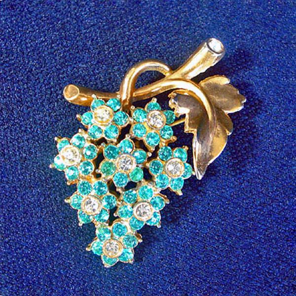 Blue Rhinestone Flower Cluster Brooch #3