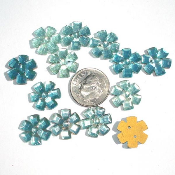 13 Blue Czech Glass Flower Buttons or Sew-On Jewels Clearance
