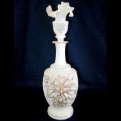Antique Bristol Glass Enameled Ruffled Top Perfume or Dresser Bottle