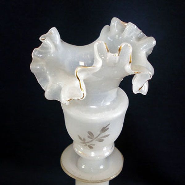 Antique Bristol Glass Enameled Ruffled Top Perfume or Dresser Bottle #2