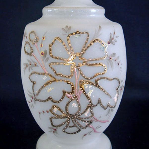 Antique Bristol Glass Enameled Ruffled Top Perfume or Dresser Bottle #3