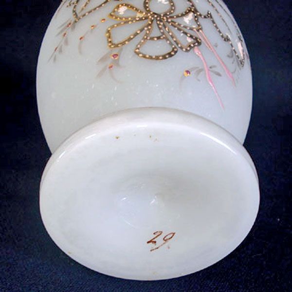 Antique Bristol Glass Enameled Ruffled Top Perfume or Dresser Bottle #4