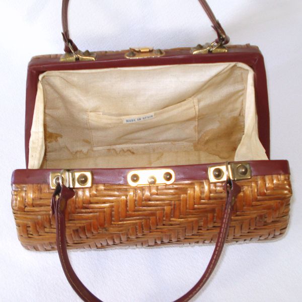 Brown Woven Rattan 1960s Handbag Purse #3