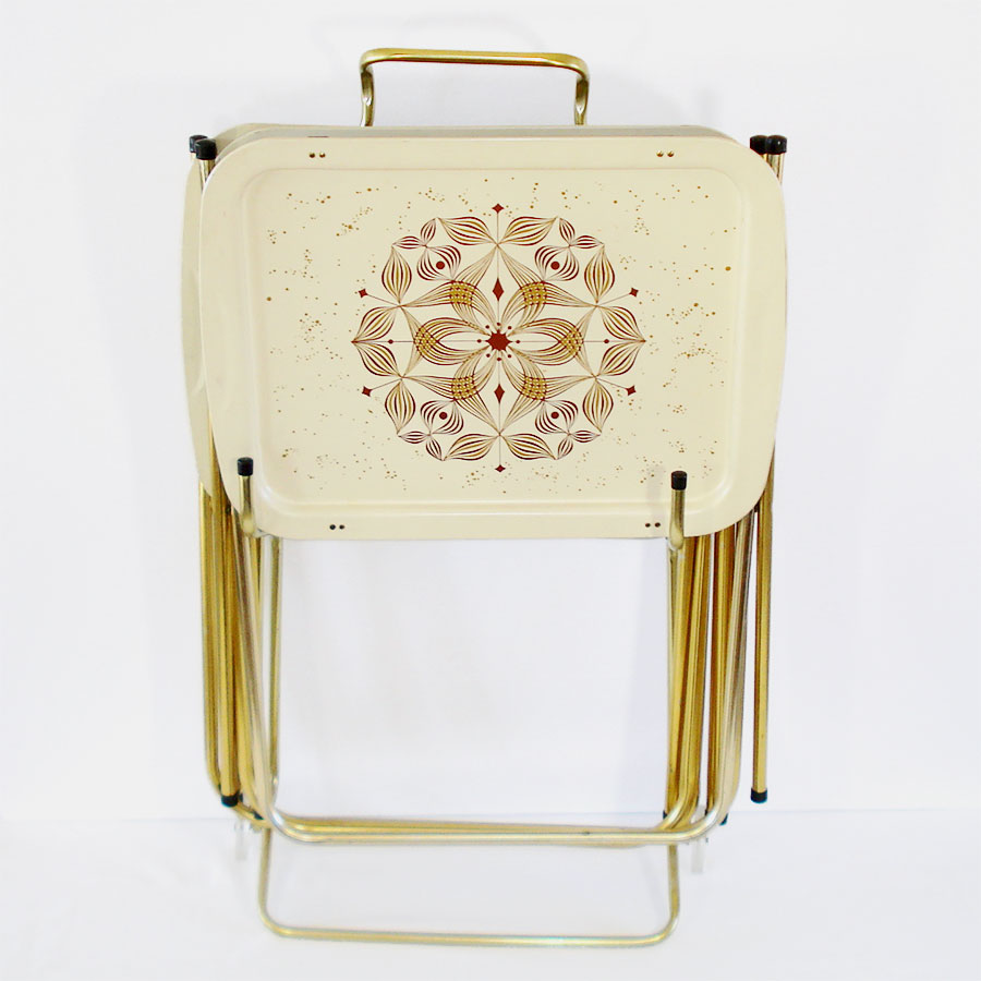 Poloron 1950s Geometric TV Trays Complete Set With Cart in Original Box