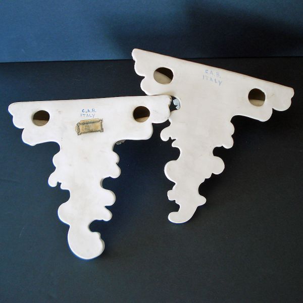 Italian Fine Porcelain Wall Bracket Shelves Pair Applied Flowers #5