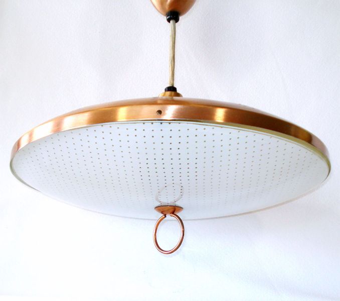 Eames Era Copper and Glass Flying Saucer Ceiling Light Fixture Lamp #2