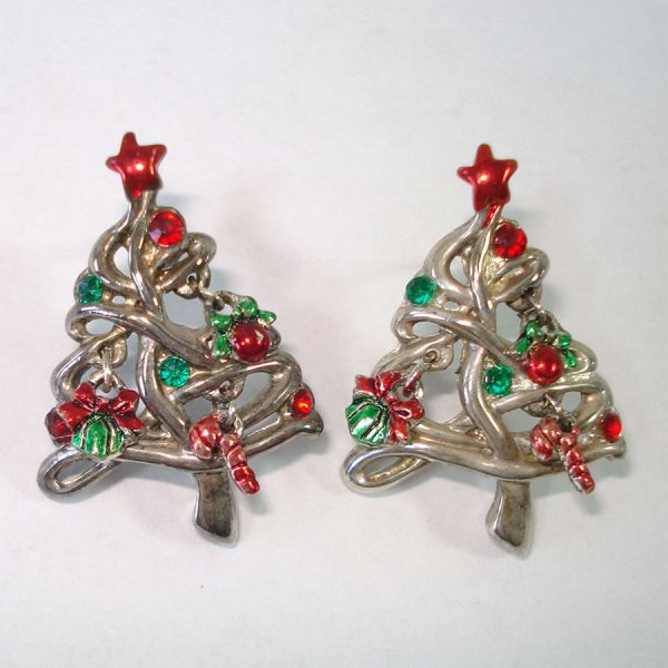 Christmas Tree Rhinestone Brooch Earrings Set With Charms Clearance #3