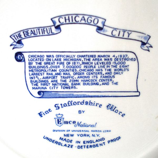 Chicago Blue Transferware English Souvenir Plate #3