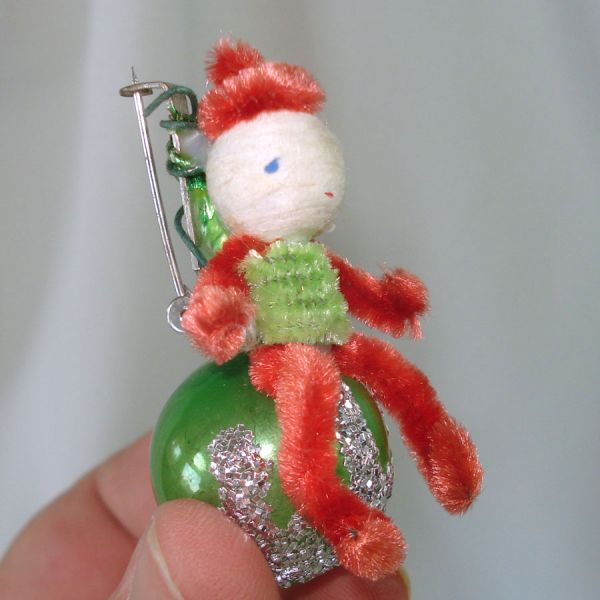 Christmas Elf Chenille Glass 1950s Corsage Pin Clearance #2