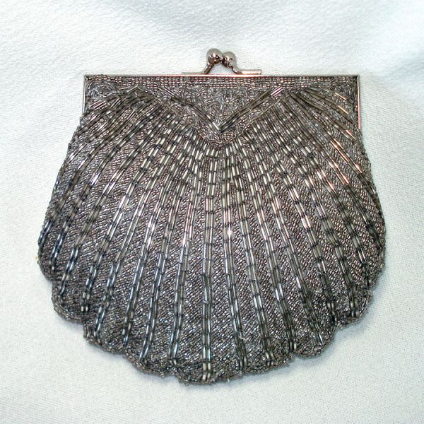Silver Gray Valerie Stevens Clam Shell Beaded Evening Bag #2