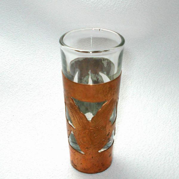 Hand Tooled Copper Over Glass Liqueur or Cordial Set on Tray #4