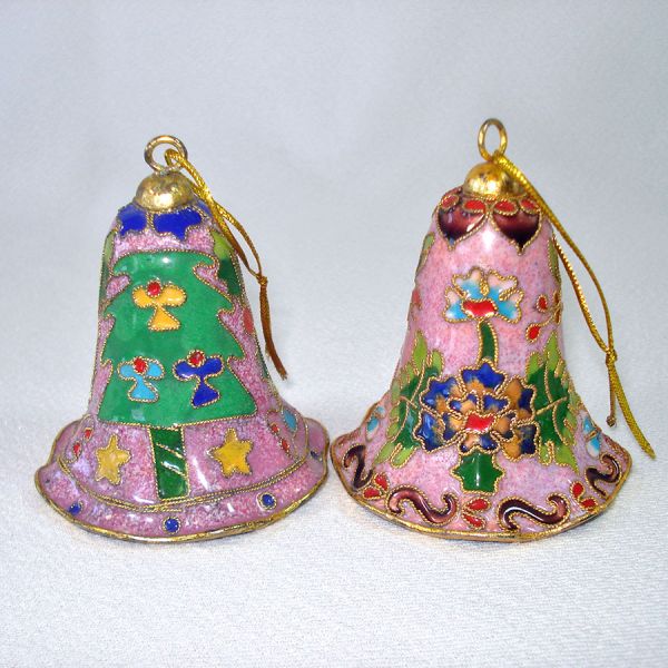 Boxed Pair Cloisonne Bells Christmas Ornaments Clearance #2