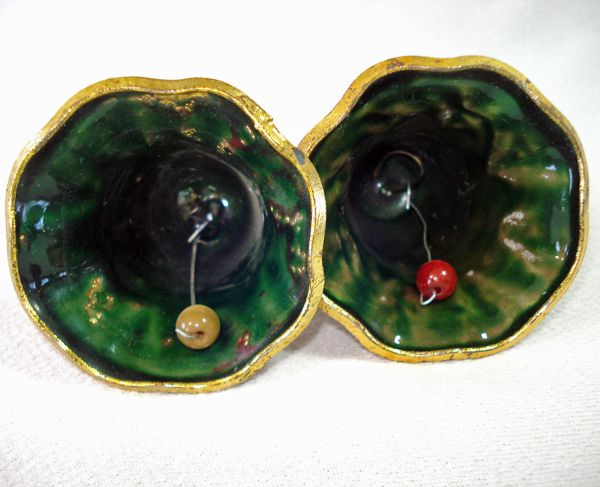Boxed Pair Cloisonne Bells Christmas Ornaments Clearance #5