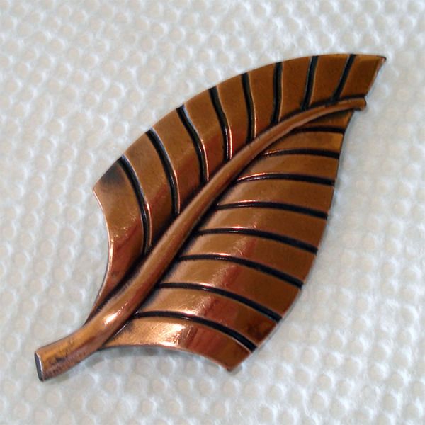 Mid Century Modernist Copper Leaf Brooch Pin Clearance #2
