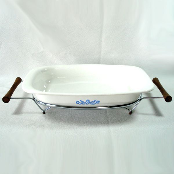 Corning Ware Blue Cornflower Rectangular Roaster in Cradle
