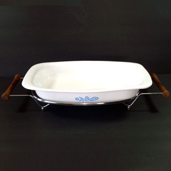 Corning Ware Blue Cornflower Rectangular Roaster in Cradle #2