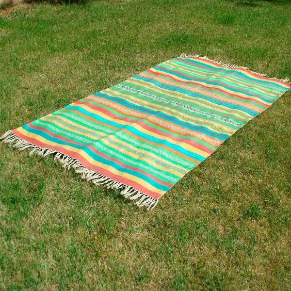 Dhurrie India 1970s Cotton Rug Bold Colorful Stripes 6 by 3.5 feet #2