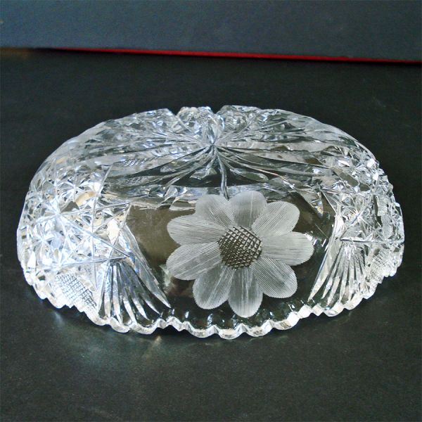 American Brilliant Cut Glass Low Bowl Flowers Etch Clearance #4