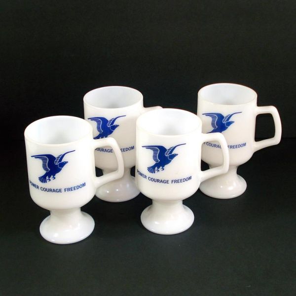 Milk Glass Eagle Pedestal Mugs Set of 4 John Denver Clearance Song Lyrics
