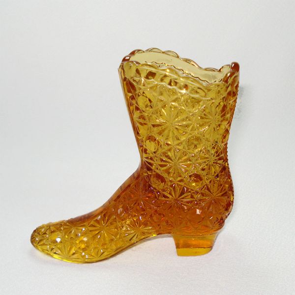 Fenton Amber Daisy and Button Glass Boot Vase Clearance #2