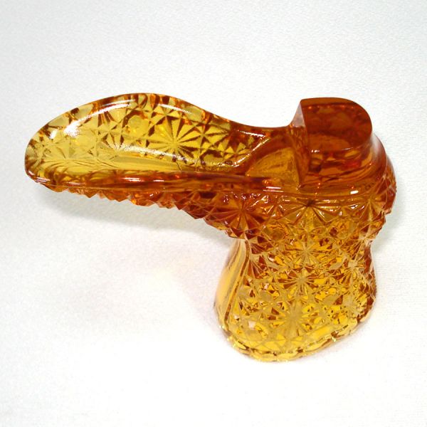 Fenton Amber Daisy and Button Glass Boot Vase Clearance #3