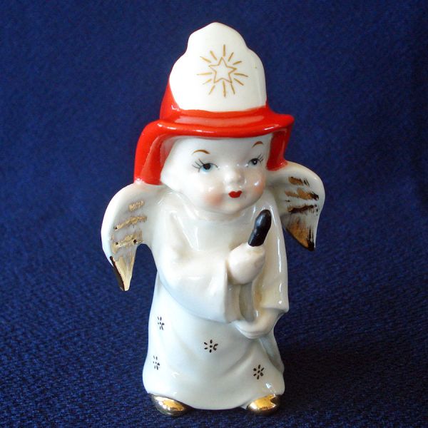 Little Boy Fireman Angel Figurine 1950s Japan #2
