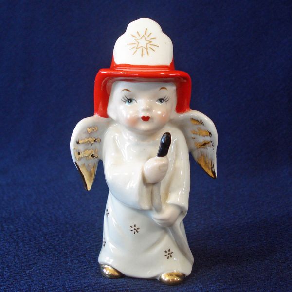 Little Boy Fireman Angel Figurine 1950s Japan #3