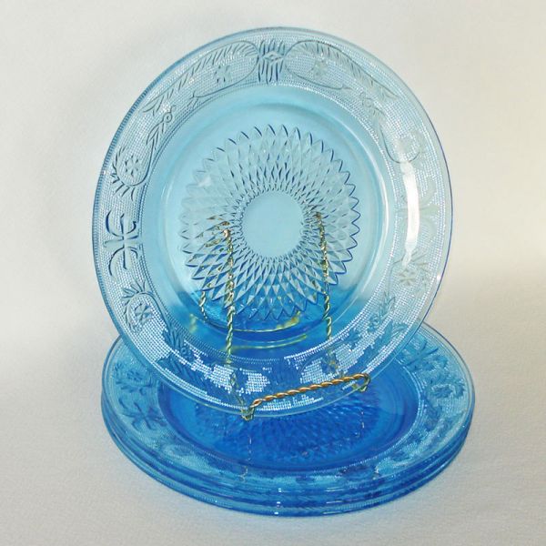 Firna Fleur De Lis Blue Glass Dinner Plates Set 4