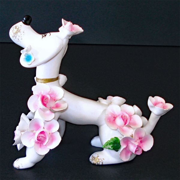 Delightul Applied Flowers Vintage Japan Poodle Figurine