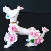 Delightul Applied Flowers Vintage Japan Poodle Figurine