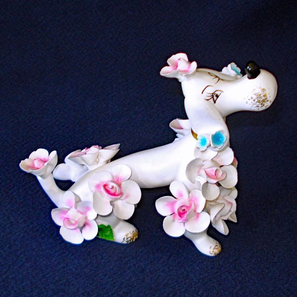 Delightul Applied Flowers Vintage Japan Poodle Figurine #2