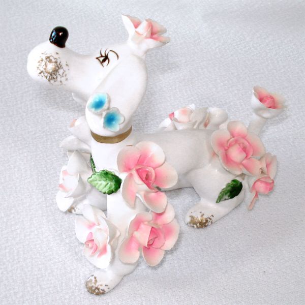Delightul Applied Flowers Vintage Japan Poodle Figurine #3