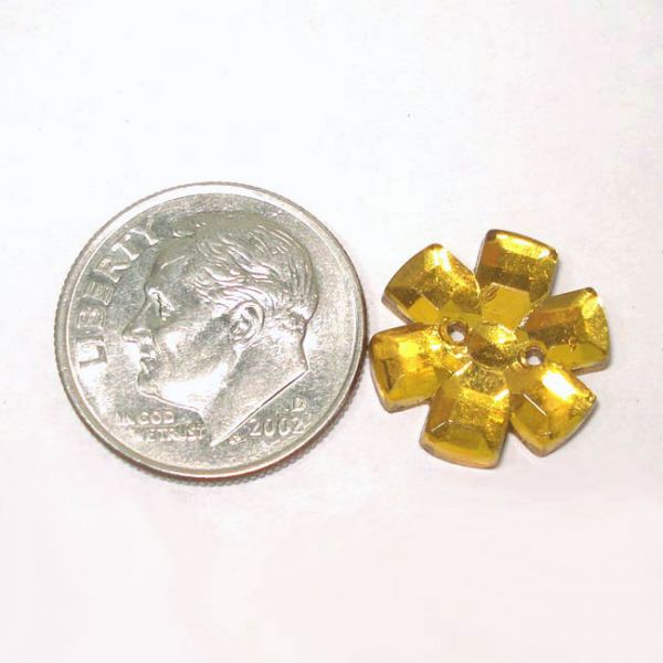 12 Gold Czech Glass Flower Buttons or Sew-On Jewels Clearance #2