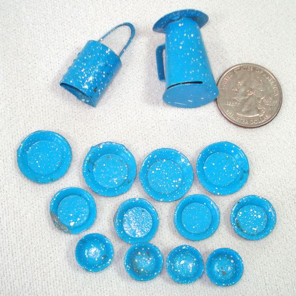 Miniature Dollhouse Graniteware Dishes, Grater, Coffee Pot 15 Pieces Clearance #2