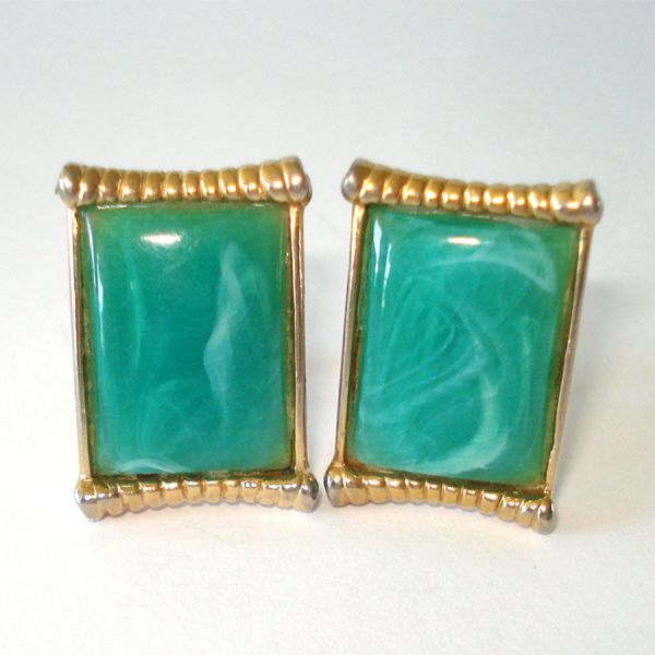 Marbled Green Movie Screen Mid Century Cufflinks #2