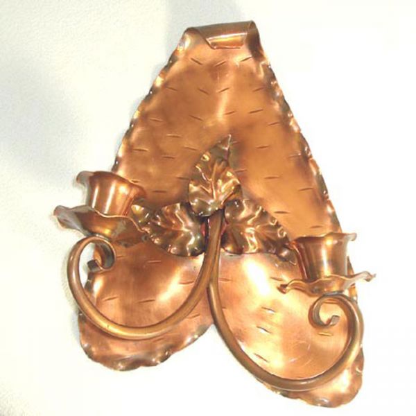 Pair Gregorian Copper Leaf Double Candle Sconces Clearance #2